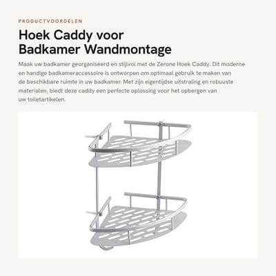 Dailygoods- Hoekkast Modern Design - Hoekrek Douche - Hoekrek Badkamer - Aluminium - 2 Planken - Ruimtebesparend - Hoekopberger