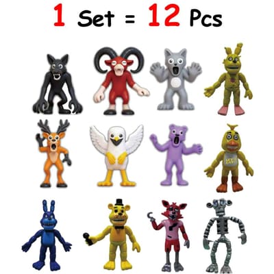 12 stuks/set 99 Nachten in Het Bos Figuren Beeldje Uil Geit Wolf Hert Monster Beeldje PVC Verzameling Bureau Decoratie Model Speelgoed gray