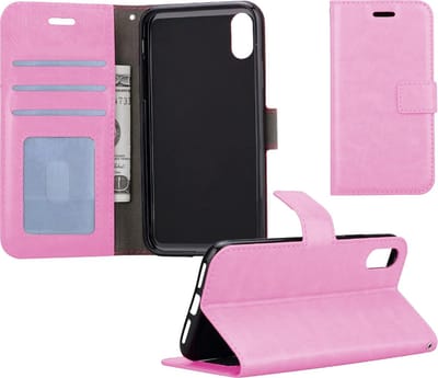 Hoesje - Geschikt voor Apple iPhone X - Luxe Bookcase - Walletcase Hoes - Portemonnee - Cover - Telefoonhoes - Lichtroze