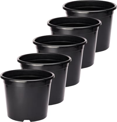 Garronda Plantenpot Bloempot - Kunststof - Rond - Plantenbak – Zwart - 5 Stuk - Zwart, 31cm H=25.5cm - GD-NIC-SBX90