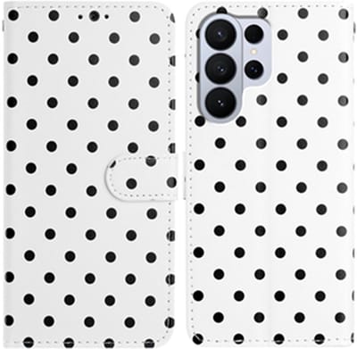 Hoesje Geschikt voor Samsung Galaxy S26 Ultra | Polka Dot Wallet Book Case | Portemonnee Hoesje | 3 Pasjes | Magneetsluiting | Stand Functie | Wit