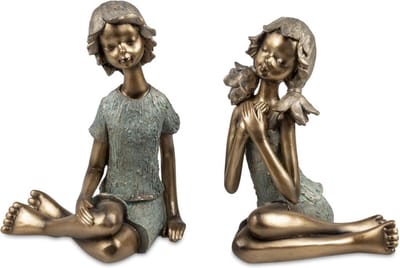 Beeld - Liefde - 2 set - 18x23x14cm - Polyresin - Kinderen - Goud - Bronz - Kunst