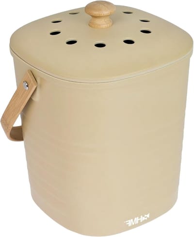 Duurzame Organische Afvalemmer voor de Keuken, Geurvrije Compostbak met Deksel, 3 Liter, Beige en Milieuvriendelijk Ontwerp