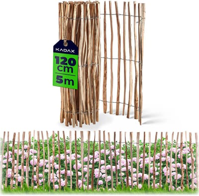 KADAX Hek van hazelaar, schutting, van hazelnoothout, 4-6 cm, 120 x 500 cm, tuinhek in verschillende maten, weerbestendige latten, houten omheining voor tuin, natuurproduct