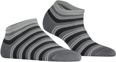 FALKE Smart Stripe kort gedessineerd katoen sneakersokken enkelsokken dames grijs - maat 35-38