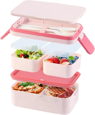 Lunchboxen - Lunchbox - Lunchbox volwassenen - Lunchbox kinderen - 2-laags lunchboxen - Van 1780 ml - Met 3 compartimenten - Bestek en sausdoos - Magnetronbestendige - Voor volwassenen en kinderen - Ideaal voor werk - School en onderweg