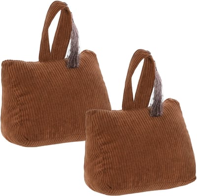 ITEM Deurstopper Rib - 2x - met kwast - bruin - polyester - 15 x 8 x 14 cm - 1 kg