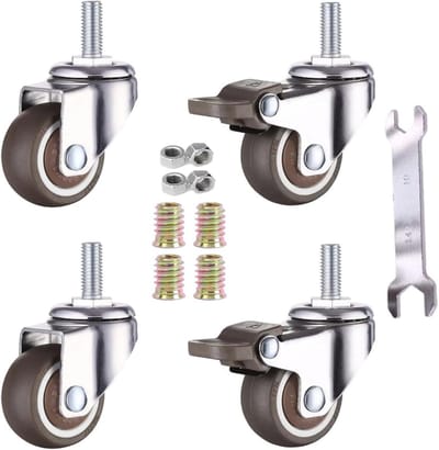 Kleine meubelrollen met rem 38 mm - 4 stuks zachte rubber TPE wielen
