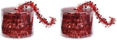 2x Dunne kerstslingers rood 3,5 x 700 cm - Guirlandes folie lametta - Rode kerstboom versieringen