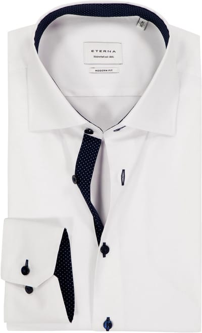ETERNA modern fit overhemd - fijn Oxford heren overhemd - wit (blauw gestipt contrast) - Strijkvrij - Boordmaat: 48 (EU maat: 3XL)