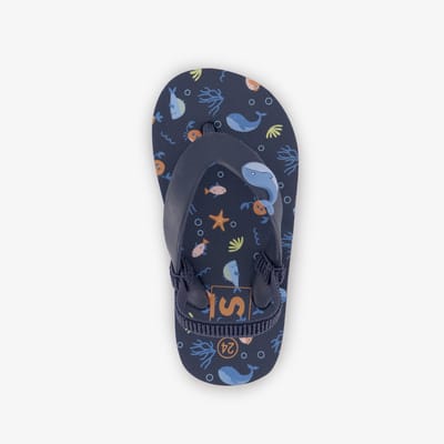 Kinder teenslippers met hielbandje en zeedieren blauw - Maat 24