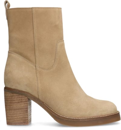 Manfield - Dames - Beige suède enkellaarsjes - Maat 36