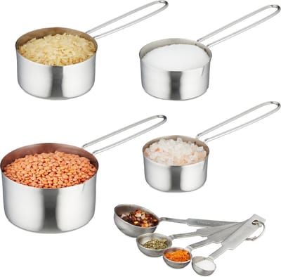 maatlepel set - 8-delig - rvs - us-maten en ml - met handgrepen