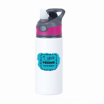 Hacebo® - liefste vriend van de wereld waterfles met rietje roze - Vriend/vriendin - de liefste vriend - valentijnsdag - verjaardag - cadeautje voor vriendje - kado - geschenk - water fles - 650ML