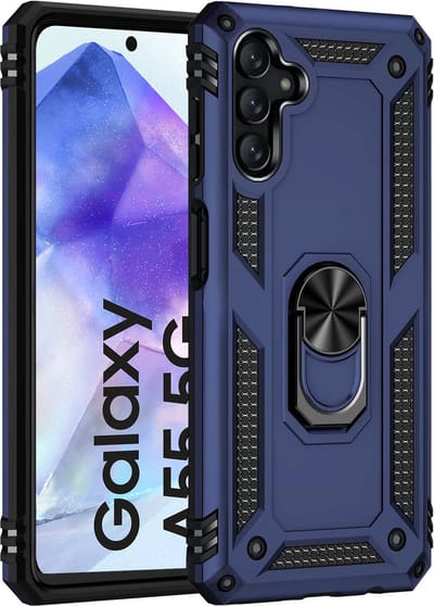 Hoesje geschikt voor Samsung Galaxy A55 hoes met Ringhouder - Armor dubbel laag - Arara backcover - Blauw