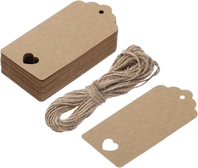 Cadeaulabels Kraftpapier - Etiketten Kaartjes - Decoratie Geschenken - Inclusief Jute Koord - 50 Stuks - Bruin
