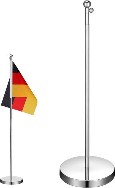 Mini Vlaggenhouder van RVS - Kleine Tafel Vlagstandaard met Uitschuifbare Vlaggenmast voor Thuis en Kantoor Accessoires
