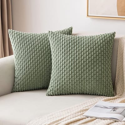 Famanu - Corduroy fluwelen kussenhoezen 40x40 cm grasgroen set 2, modern zacht sierkussen, verborgen rits voor sofa