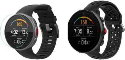 Strap-it Siliconen Bandje met Gaatjes (Zwart) + Screenprotector - Geschikt voor Polar Vantage M - Sportarmband - Siliconen Band - Waterbestendig & zweetbestendig - Schermbescherming