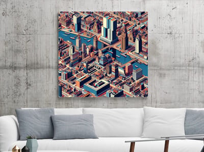 Abstract rotterdam schilderij | Rotterdamse skyline in kleurrijke abstracte vormen en lijnen gevangen | Kunst - 50x50 centimeter op Dibond | Foto op Dibond