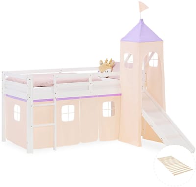 Homestyle4u Hoogslaper - 90x200 cm - perzik - met lattenbodem - met glijbaan