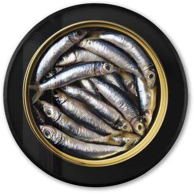 Poster in lijst Rond - Fotolijst 60x60 cm - Posters - Sardines - Vissen - Rond - Zwart - Ronde posterlijst zwart - Decoratie - Wanddecoratie woonkamer - Muurdecoratie slaapkamer