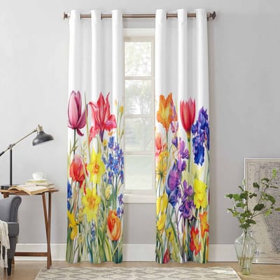 Lente Bloemen Aquarel Raamgordijnen voor Woonkamer Luxe Slaapkamer Gordijn Keuken Jaloezieën Draperieën Gordijnen 135W x 60H(cm) x1 white
