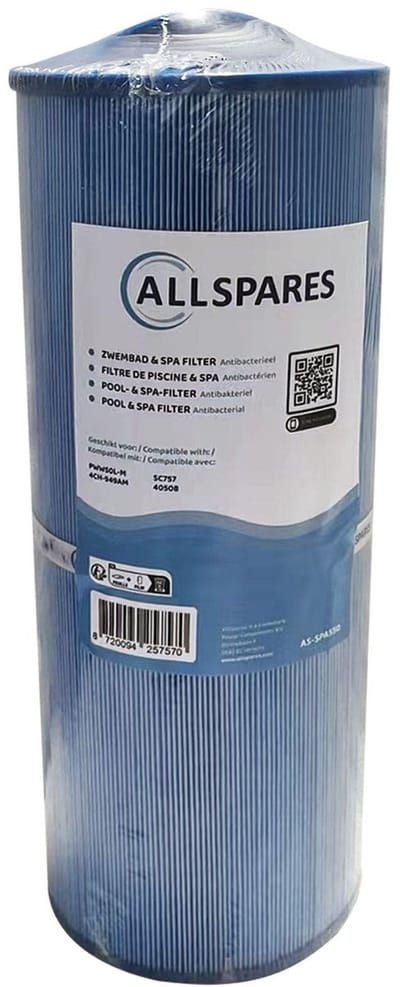 AllSpares Waterfilter voor Whirlpool/Spa geschikt voor PWW50L-M / 4CH-949AM / 40508 / SC757 (antibacterieel) (Ø126x343mm)