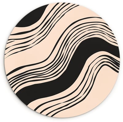 WallCircle® Wandcirkel 120x120 cm - Muurcirkel Golven - Zwart - Zandkleur - Muurdecoratie woonkamer - Wanddecoratie slaapkamer - Kamer decoratie accessoires - Ronde schilderijen XXL