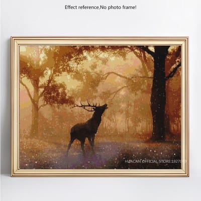 Peinture de diamant ronde complète avec broderie de diamants de forêt de rennes d'animaux 20X30CM beige