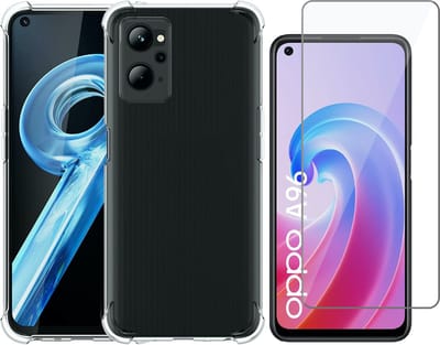 Hoesje geschikt voor Oppo A96 - Anti Shock Proof Siliconen Back Cover Case Hoes Transparant - Tempered Glass Screenprotector