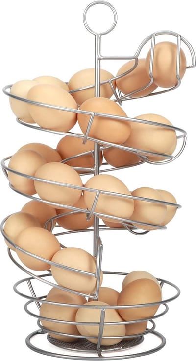 Eierhouder Spiral - Dispenser Opslag - Keuken Organiseren - Met Bodemmand - Houdt 3 Dozijnen - Zilver