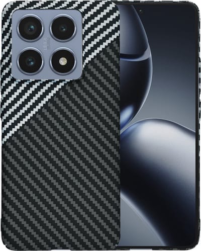 Hoesje geschikt voor Xiaomi 14T Pro - Techsuit Carbonite FiberShell Carbon Back Cover - Wit/Zwart
