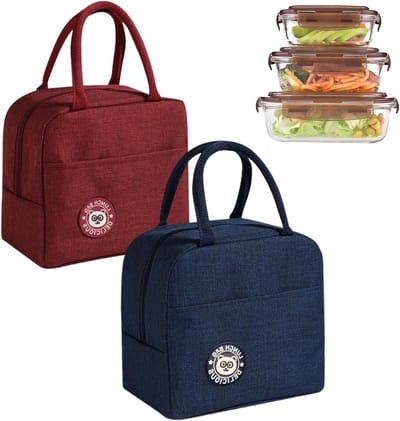 Vouwbare Lunchtas met Aluminium Folie (Bordeauxrood en Marineblauw) - Mini Koeltas voor Kantoor, School en Picknick - Lichtgewicht en Compact, Ideaal voor Dagelijks Gebruik