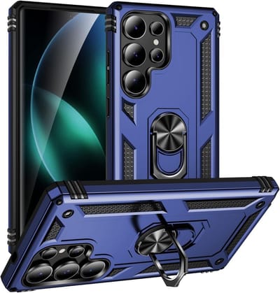 Hoesje Geschikt voor Samsung Galaxy S26 Ultra - Blauw - Casemania Anti-Shock Hybrid Armor Back Cover met Kickstand Ring - Extra Stevig Val- en Stootbescherming Telefoonhoesje