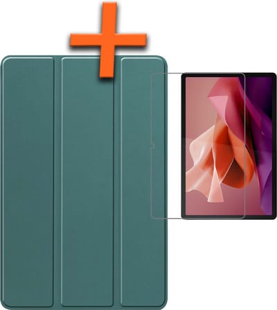 Hoesje - Geschikt voor Lenovo Tab P12 - Met Screenprotector - Trifold Bookcase - Hard Cover Case - Met Uitsparing Geschikt voor Lenovo Pen - Hardcover Book - Tablet Hoes - Donkergroen
