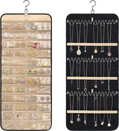 Dubbelzijdige sieradenstandaard met 32 opbergzakken - Organizer voor oorbellen, kettingen, armbanden, ringen, horloges (88 cm)