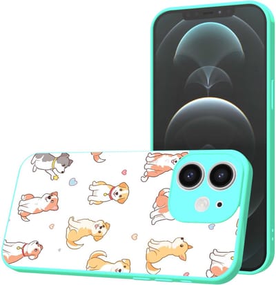 Smartphonica Telefoonhoesje Geschikt voor iPhone 12 met Honden opdruk - TPU Back Cover Case Dogs Design - Turquoise geschikt voor iPhone 12