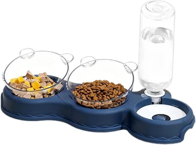 Dubbele Voerbak - Huisdier voerstation - Gezond eten - 15 graden kanteling - 38x21x16 cm - Donkerblauw