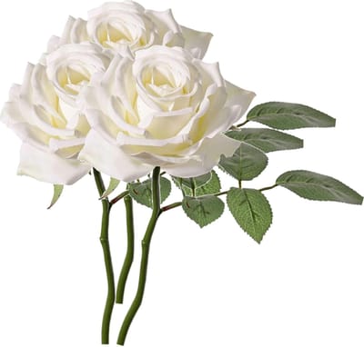 Top Art Kunstbloem Roos de luxe - 3x - wit - 30 cm - kunststof steel - decoratie bloemen