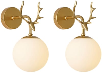2 Stuks Wandlamp Moderne Glazen E27 Wandlampen Creatieve Eland voor Woonkamer Slaapkamer Kinderkamer Goud