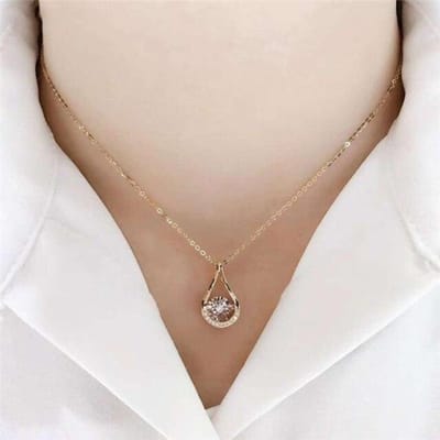 Prachtige Teardrop Vorm Hanger Ketting Voor Vrouwen Met Schitterende Kleine Ronde Slijpvorm Zirkonia Sieraden Accessoires 45cm beige