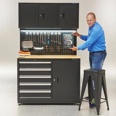 Datona® Werkbank garage 120 cm met gereedschapskasten - Zwart