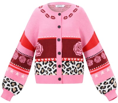 Dames gebreide cardigan met bloemenprint - zachte polyester trui voor herfst en winter