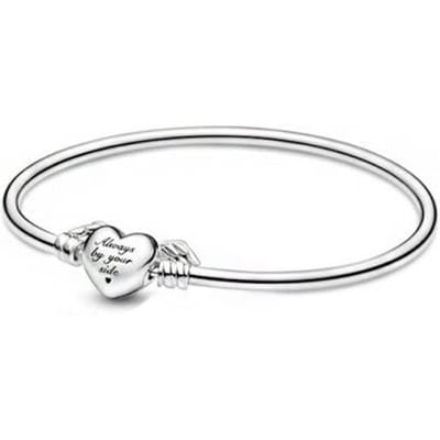 925 Sterling Massief Zilveren Armband Hart Originele Ketting Sprankelende Blauwe Schijf Sluiting Slangenketting Armband Vrouwen Sieraden 17cm white