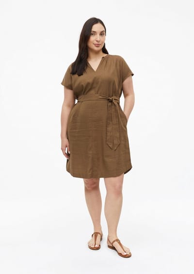 Mouwloze jurk van linnenmix met all-over print en plooien dames s.Oliver