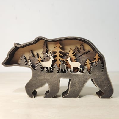 2023 Nieuw DIY Hout Eland Bruine Beer Ornament Decoratie Huis Houten Bruine Beer Licht Knutsel Ornament Decor Kerst Cadeau Knutselen black