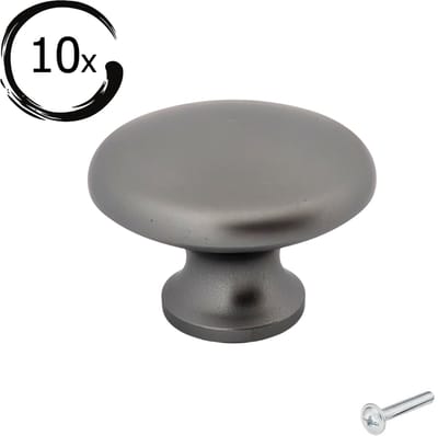 10X Kastknoppen Grijs RVS - Diameter 27mm - Knoppen voor keukenkast - deurknopjes - Meubelknoppen / Kastknoppen Grijs
