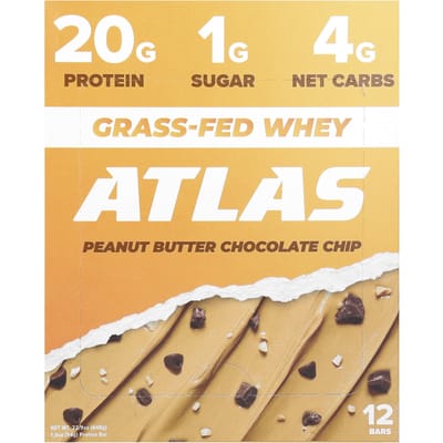 Atlas Bar, Grasgevoed Wei Eiwitreep, Pindakaas Chocolade Chip, 12 Repen, 54 g (54 g) Elk