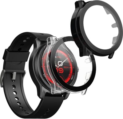 kwmobile 2x cover geschikt voor Ticwatch Pro 5 Enduro - Fitnesstracker cover van gehard glas en kunststof frame set zwart / transparant